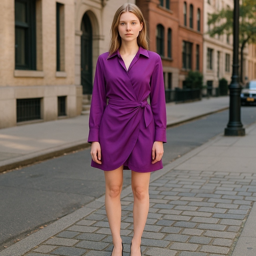 House of Harlow 1960 Revolve Long Sleeve Purple Draped Wrap Mini Dress Size XS